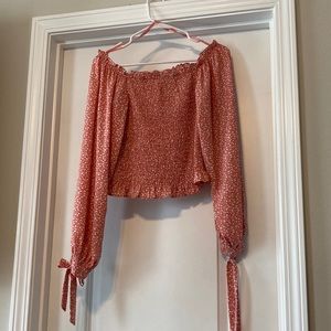 She + Sky Pink Off the Shoulder Floral Top